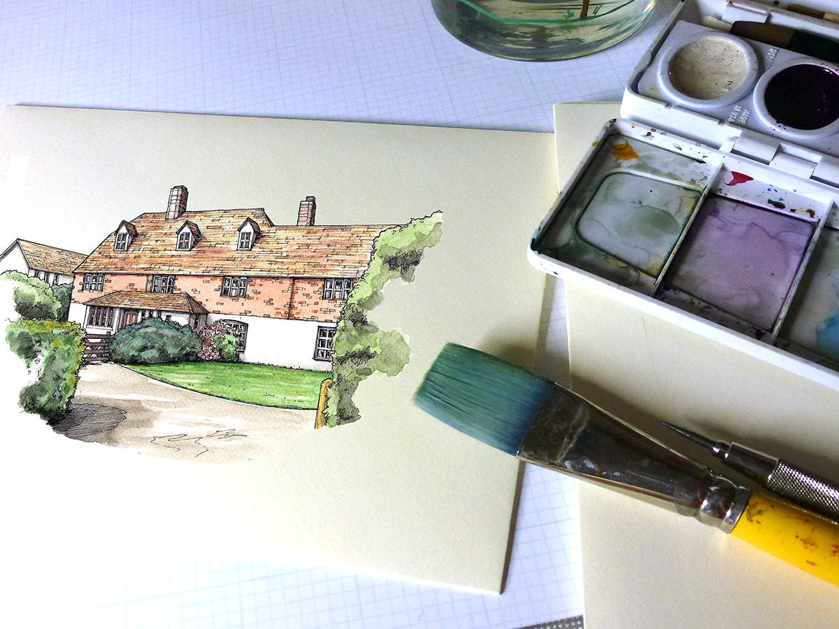 Custom Watercolor Architectural Illustration / Watercolor & Ink