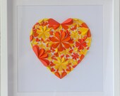 White Box Frame Handmade 3D Art Blossom Flowers Heart Handcut Paper Orange Yellow Wall Decoration Deco Gift Birthday Wedding Anniversary
