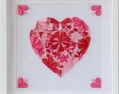 White Box Frame Handmade 3D Art Blossom Flowers Heart Handcut Paper Pink Red Wall Decoration Deco Gift Birthday Wedding Anniversary Spring