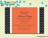 Bridal Wedding Shower Invitations, DIY, PRINTABLE, customizable modern & chic, Mandarine Chevron, event stationery by The Print Pixie.