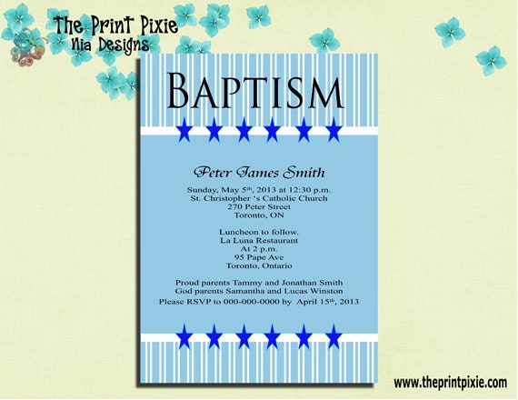 Baptism/Christening Invitations, DIY, PRINTABLE, customized for you, modern and fun,  Blue Star Design Event Stationery by The Print Pixie.