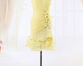 Cheap Classic Sweetheart Yellow Chiffon Short Prom dress/Mini Cocktail Dresses/Knee-Length Evening Dresses/Summer Party Dress 2013