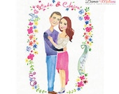 Save The Date An original watercolor couple portrait , custom couple portrait, custom portrait, custom family.