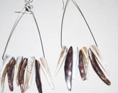 Large White and Brown Pearl Shell Tooth Earrings/Cute Shell Earrings/Natural geometric earrings/ Tribal earrings/ mod earring