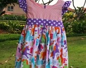 Girls Unicorn flutter dress Brinley's Wish custom sizing 3-6M to 6 Made with Michael Miller Unicorn fabric