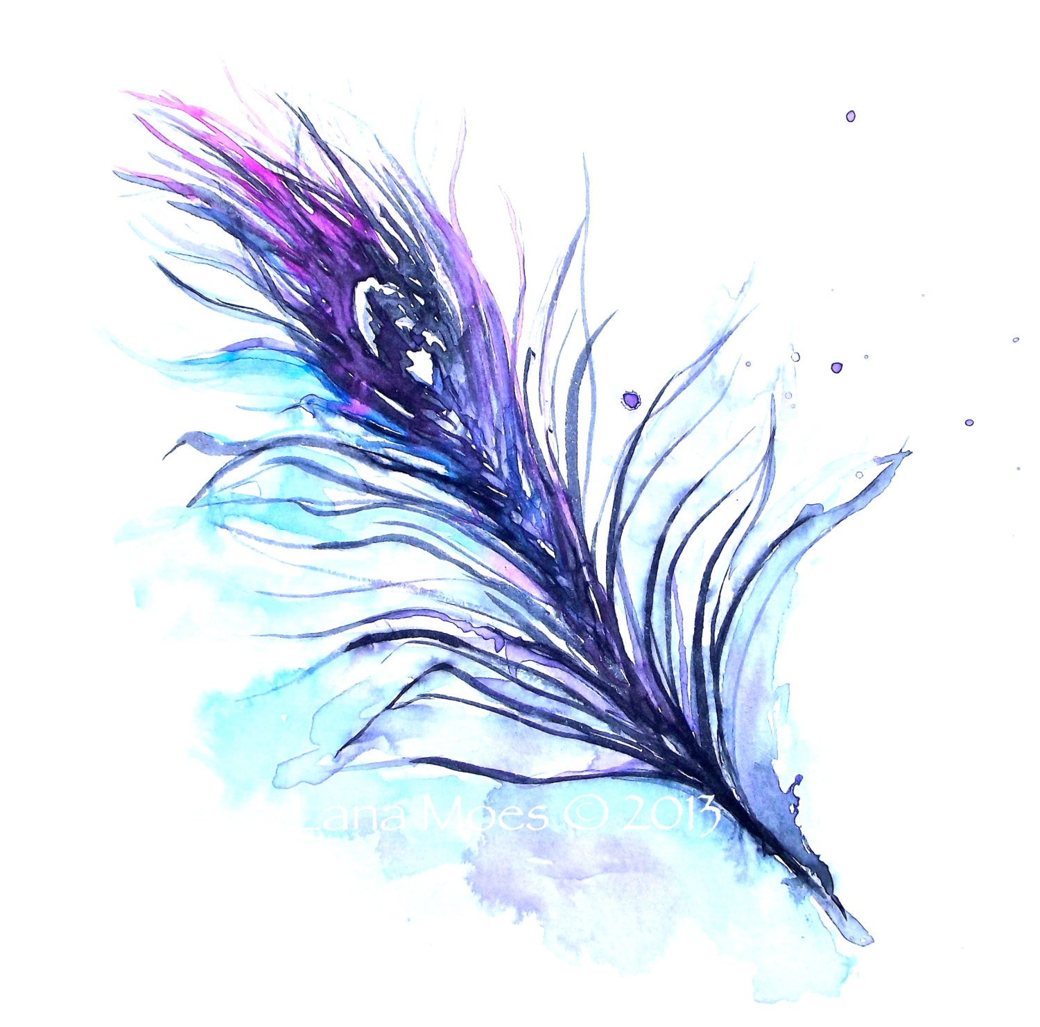 Purple Feather Print 8 x 10 from Original Watercolor Illustration