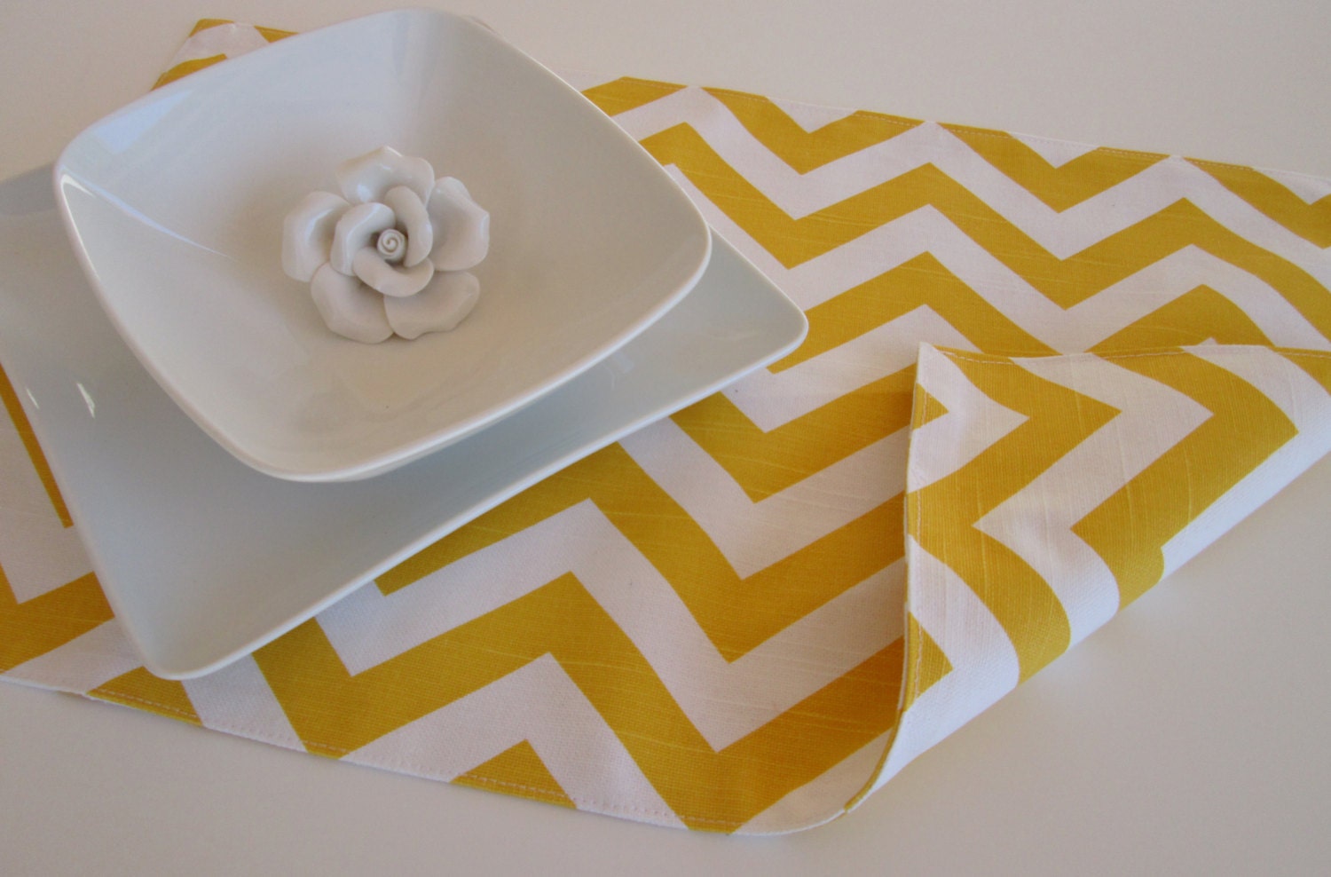 Reversible Set of 4 Placemats Premier Prints ZigZag white yellow chevron designer fabric cotton place mats