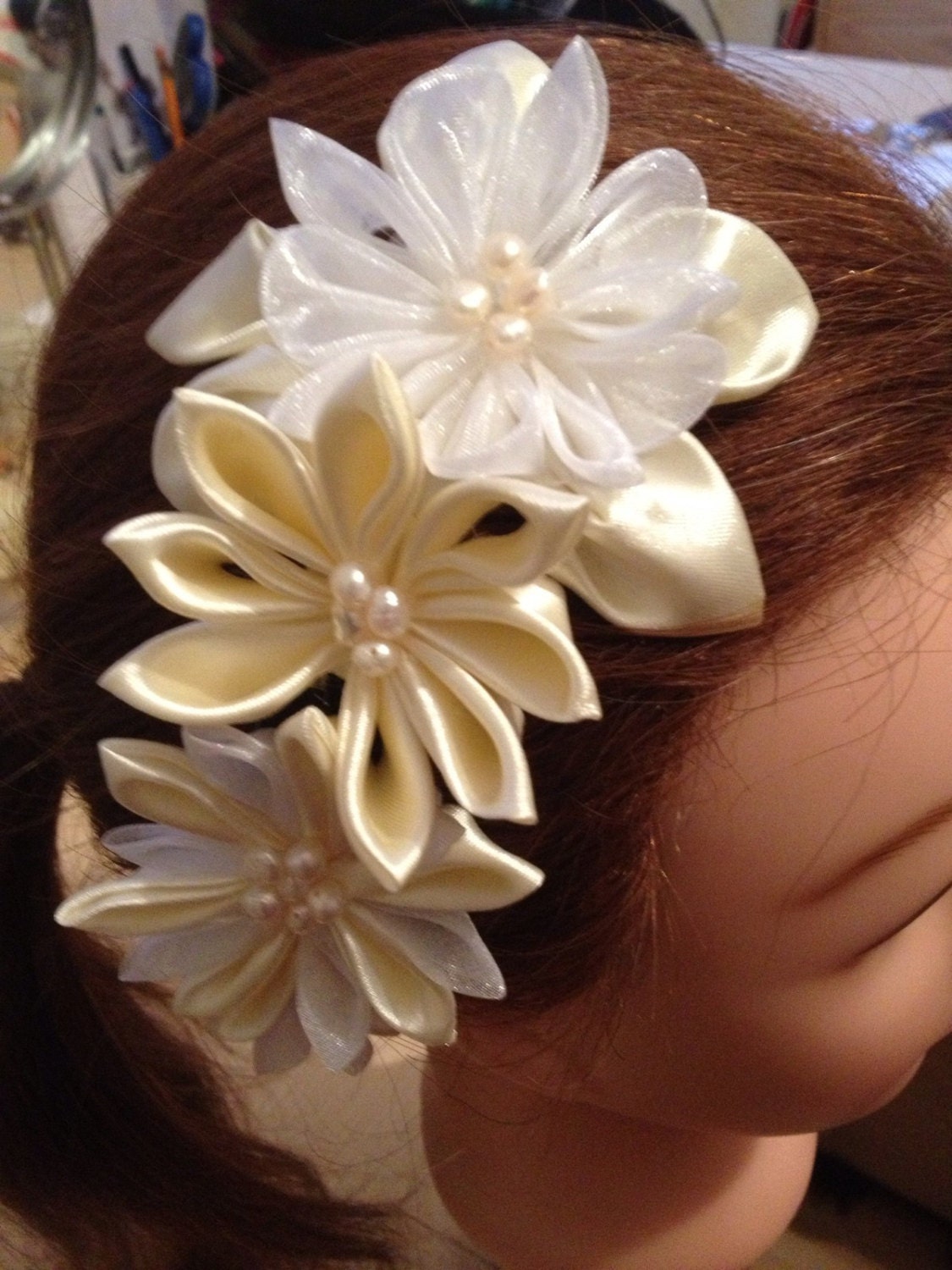 Hair Comb Kanzashi Flowers Accessory Bride Wedding Prom Satin