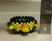 3D Handmade Black and Yellow  Kandi Cuff with DEVIL DUCKIE