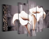 hand-painted free shipping  framed oil wall art Brown lily fashion flower home decoration abstract Landscape oil painting on canvas 5pcs/set
