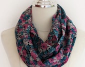 Infinity Scarf Cotton circle Loop tube multicolored floral scarf.