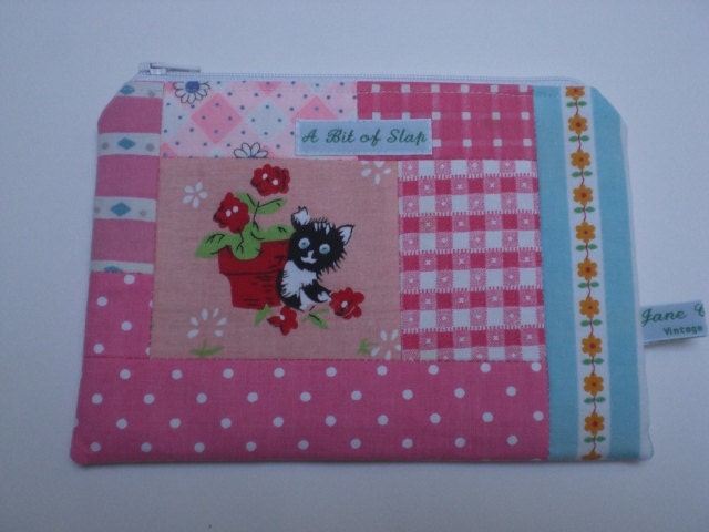 Patchwork vintage cotton make-up bag/purse 'A Bit Of Slap' - original fabric from 1950s/60s