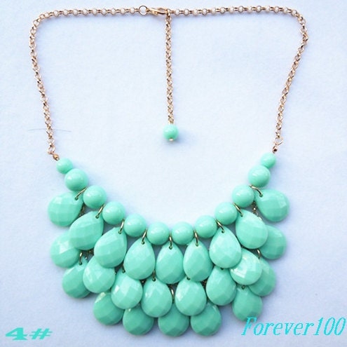 cute Turquoise resin necklace, fashion handmade bib Necklace/glitter Statement Bubble choker,bridesmaid gifts,unique Beaded  Jewelry torque