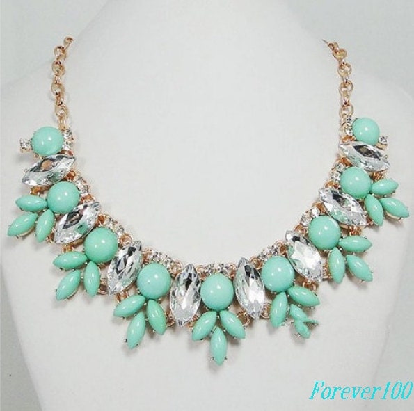 cute turquoise resin necklace, bubble crystal  handmade bib Necklace/glitter Statement  choker,bridesmaid gifts,unique Beaded  Jewelry royal