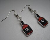Jack Daniels Whiskey Bottle Dangle Earrings, Handmade & Illustrated