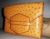 Authentic Hermes Exotic Ostrich Gold Rare Faco Clutch Excellent
