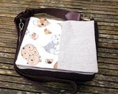 Handbag, satchel bag linen and kitten cotton