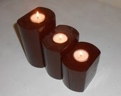Rustic Kona Brown painted wood tea light candle holders - set of 3