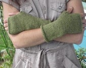Pure Sheep Wool Handwarmers, Fingerless Gloves - Moss Green - made in Canada