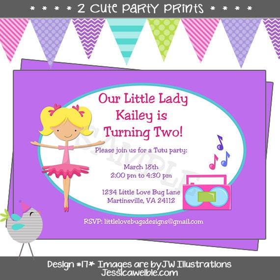 Ballerina / Dance Birthday Invite or Thank You Note Image that you print - digital Image Il_170x135