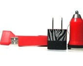 3-in-1 Set: Silver-Glittered Zebra & Black - iPhone 4 Charger