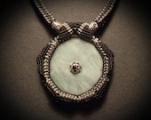 Macrame jewelry necklace with jade and negative ions, titanium, germanium energy-The influx of Qi