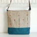 Teal/ochre lozenges - shoulder/messenger linen bag with leather strap - Mosaic Collection - OOAK