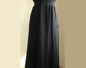 SALE - SMALL Black Womens Long Cotton Maxi Dress with Pockets gathered scoop neck empire waist -Ready to Ship Size SMALL