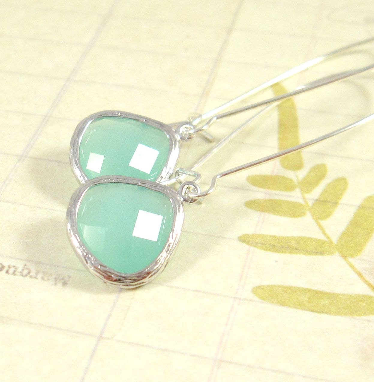 Silver Dangle Earrings : Seafoam, Aqua Gemstone Dangle Earrings