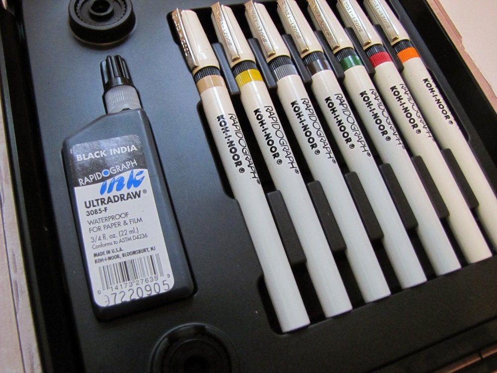 Set of 7 Rapidograph Pens for Drawing, Writing, Illustration, Graphic Design