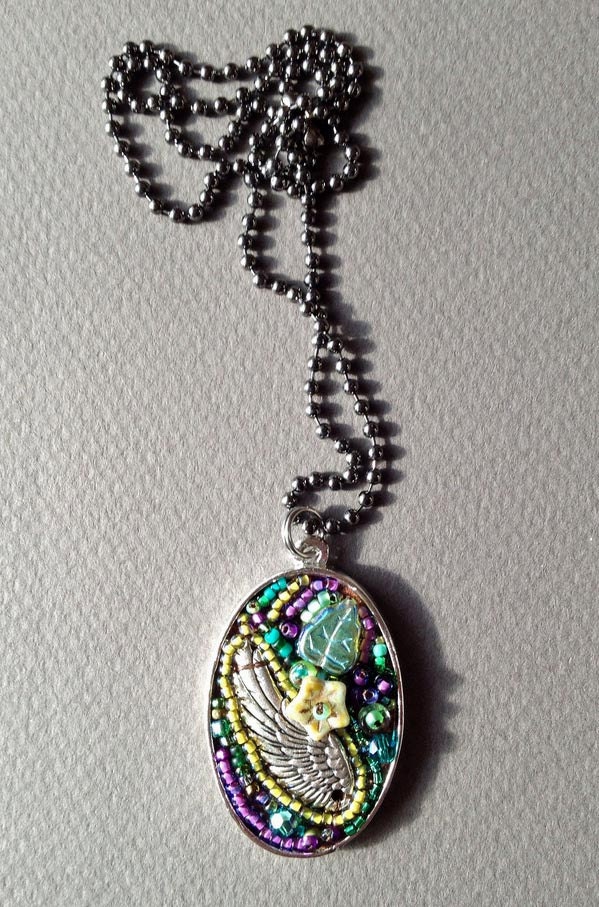 Green Wing Beaded Necklace by Megan Noel