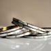 Vintage Stacking Bangle Bracelets - Mother of Pearl Inlay on Brass - Opal White - Set of 5 Bangles