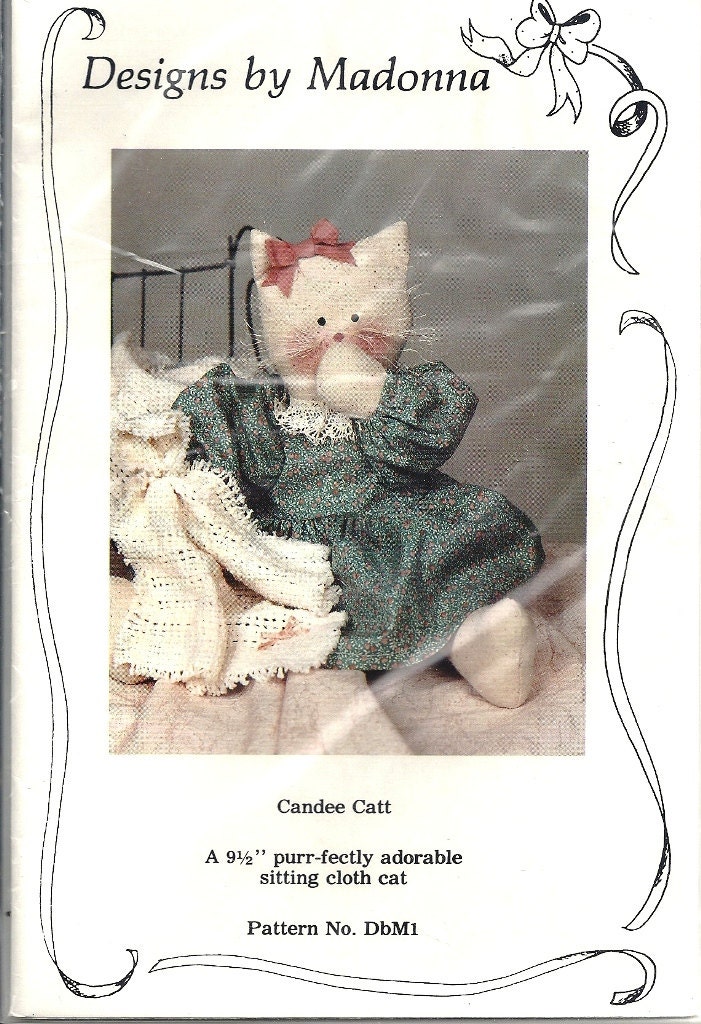 Madonna Designs Candee Cat Vintage Sewing Pattern 9 1/2" Sitting Stuffed Cat