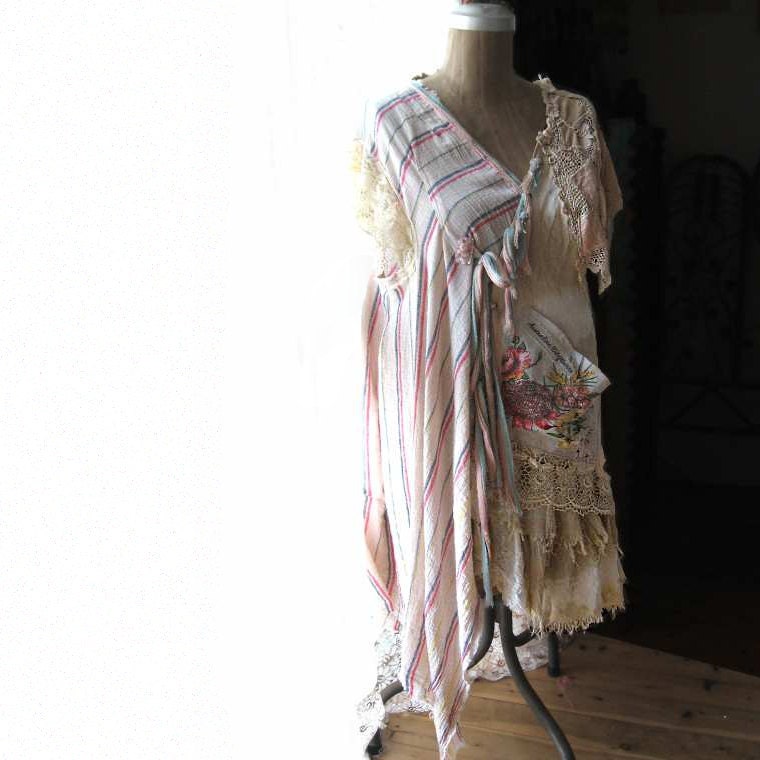 Australian Wildflower Jacket, Asymmetrical, Floaty, Vintage Italian Linen, Lace, Tie-Dyed, Boho