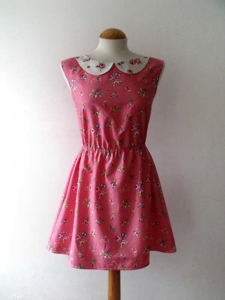 Peach pink floral dress peter pan collar dress summer dress