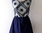 African tribal wax print skater dress navy and white