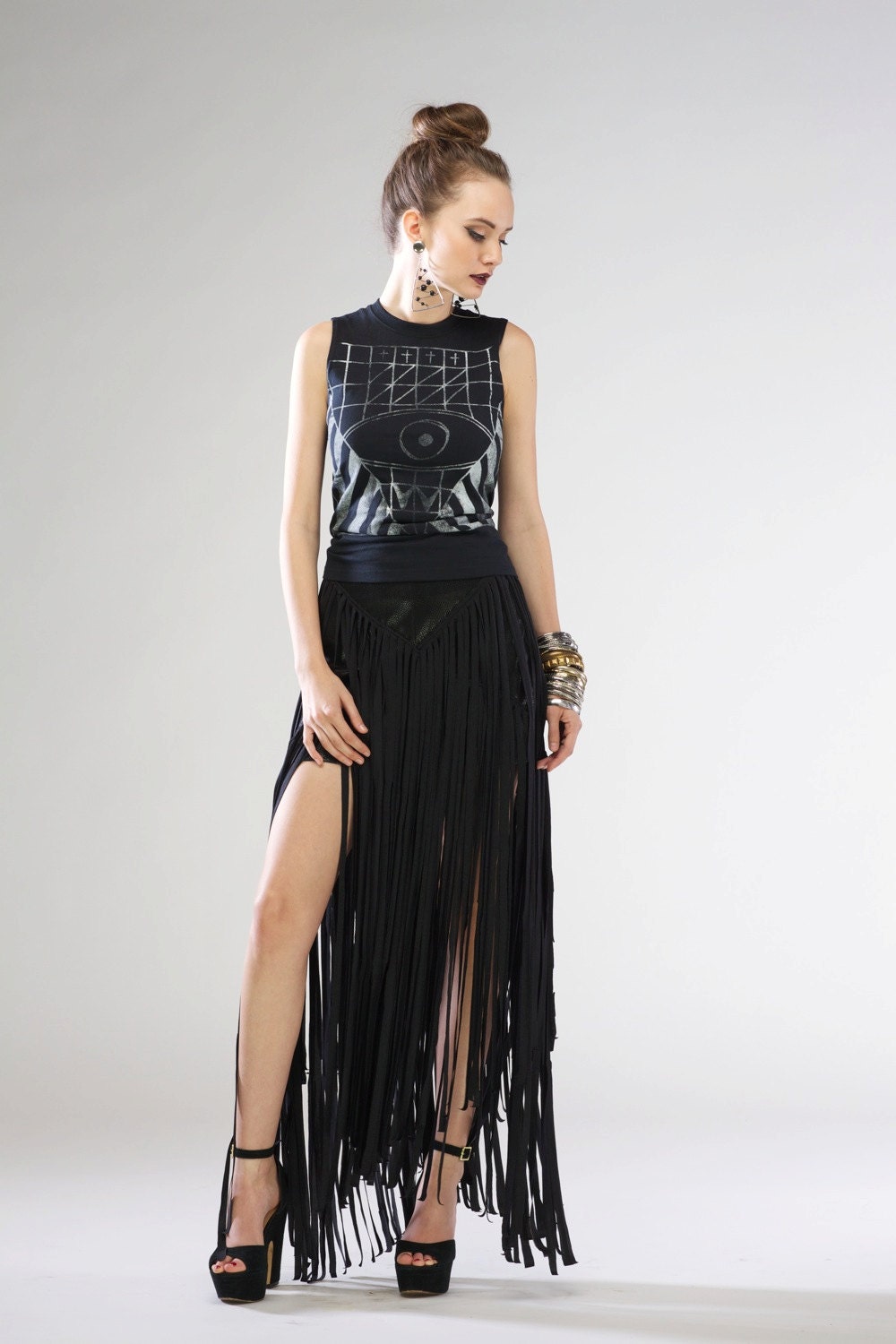 LIMITED EDITION Vegan Pleather Fringe Maxi Skirt