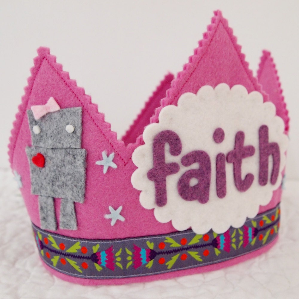 Pink Robot Birthday Crown - Felt Crown for Girls