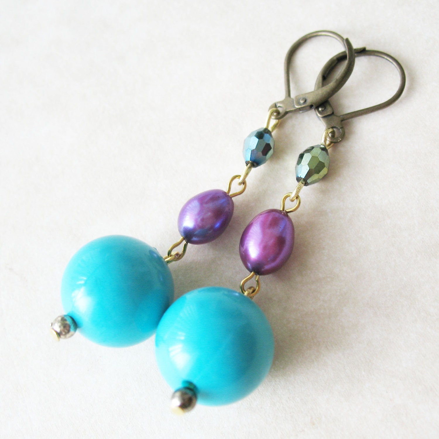 Teal and Purple Drop Dangle Earrings - Tropic Princess