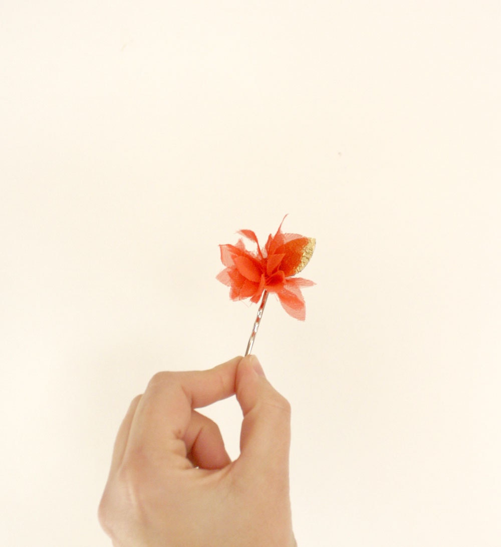 Buh-Bye Gotta Go Clearance - - Chiffon Flower bobby pin // coral