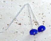 Sea Glass Jewelry - Threader Dangle Earrings - Cobalt Blue, Eco Friendly, Recycled, Beach Glass, Sterling Silver