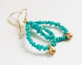 Blue turquoise nuggets 14K goldfilled open teardrop earrings