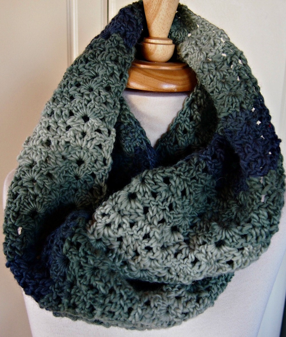 Infinity Scarf - spruce green and grey - ready to ship