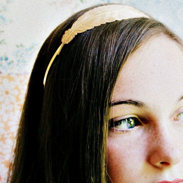 Long Feather Gold Plated Headband