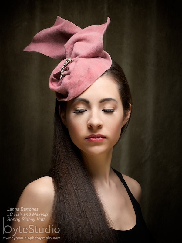 Haute Couture Pink Headpiece Wool Draped Headdress Hat