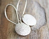 sterling silver earrings, round circle stardust brushed texture, everyday jewelry handmade
