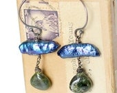 Low Tide - Blue pearl and Vessonite garnet earrings