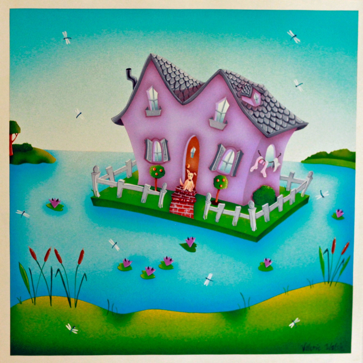 ART PRINT FRAMED Custom Framed 12in x 12in Art print by Valerie Walsh House Boat