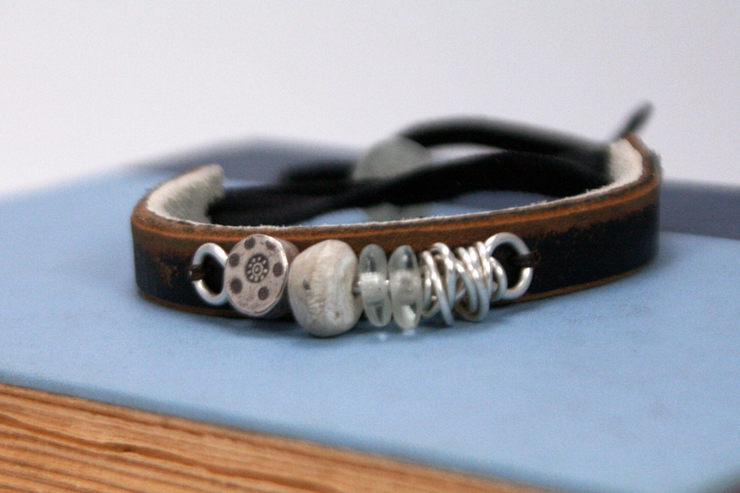 Leather and Glass Bracelet
