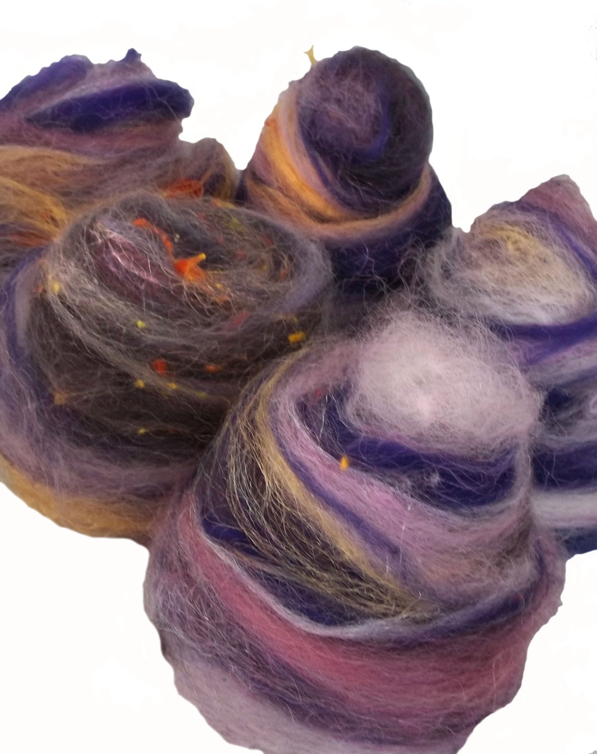 Glittery fiber art felting, spinning batt, "Purple Parfait"